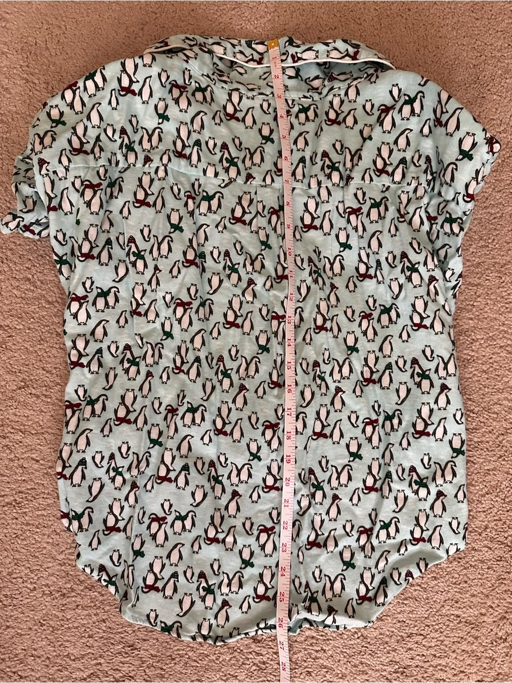 Dog Pajama-Lands' End Mint Green Penguin-Print Short Sleeve